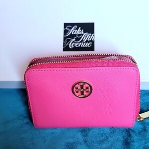 NEW 100%Auth Saffiano Leather Tory Burch Robinson Zip Coin Case Tory Pink (660)